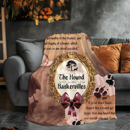 Blanket with 'The Hound of the Baskervilles' design on a couch