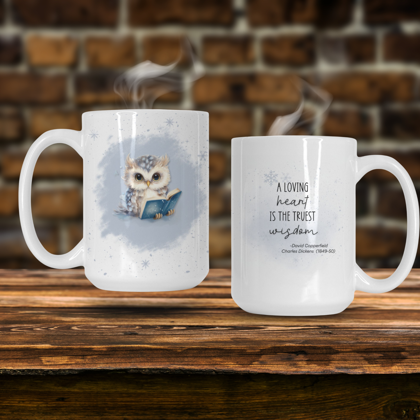 Winter Owl Mug with Dickens Quote – Dreamers of the Winterwood Collection | Cozy Book Lover Gift